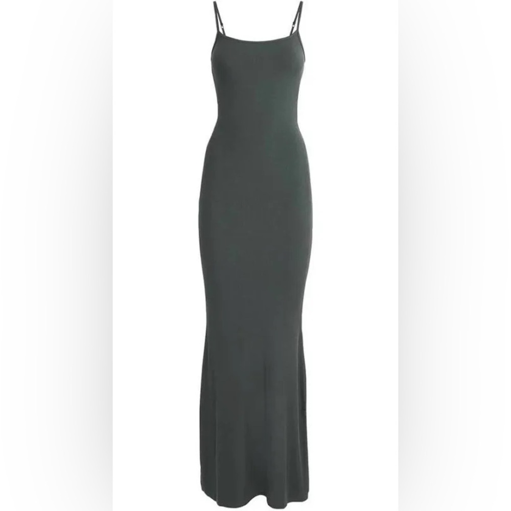 Skims soft lounge long slip ribbed maxi dress dark grey small